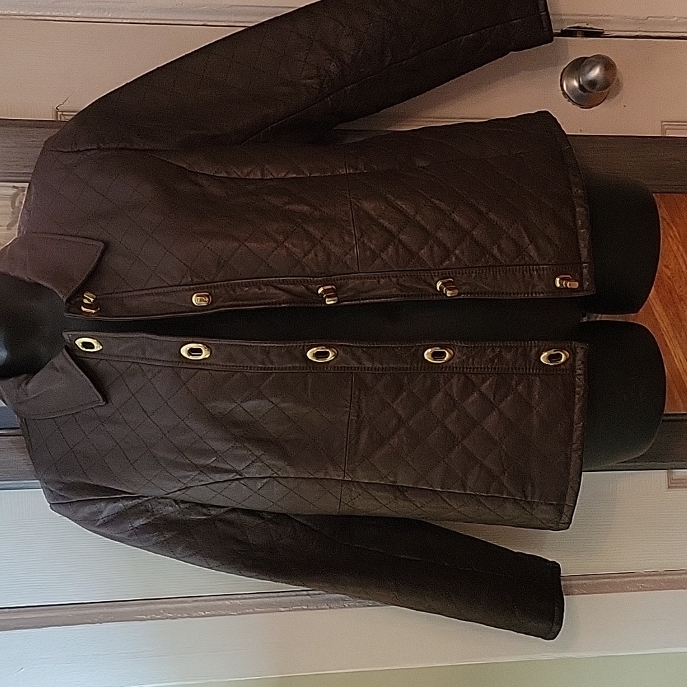 Dark Brown Barbour Jacket Quilted Women Leather Utility Barn Heritage Retro M